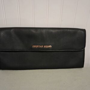 Christian Siriano Black Clutch with Gold Logo